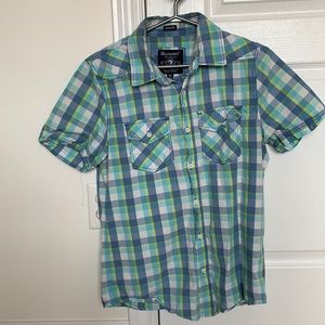 Bluenotes Blue/Green Button down, short sleeve